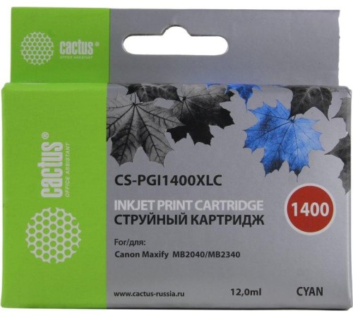 -/ Картридж струйный Cactus CS-PGI1400XLC синий (12мл) для Canon MB2050/MB2350/MB2040/MB2340