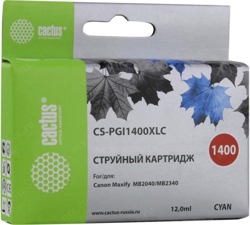 -/ Картридж струйный Cactus CS-PGI1400XLC синий (12мл) для Canon MB2050/MB2350/MB2040/MB2340