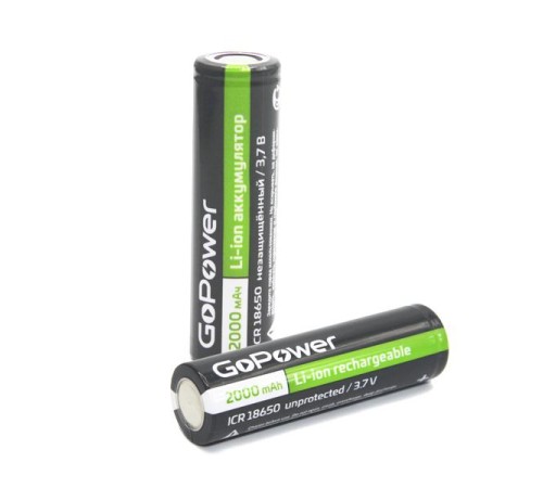 Аккумулятор Li-ion GoPower ICR18650 PC1 3.7V 2000mAh без защиты плос.конт. (1/80/160)