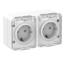 AtlasDesign PROFI IP54 О/У РОЗЕТКА двойная с заземлением со шторками 16А, БЕЛЫЙ
