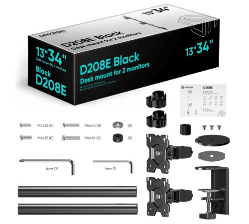 ONKRON кронштейн для двух мониторов 13"-34" настольный, чёрный D208E ONKRON кронштейн для двух мониторов 13"-34" настольный, чёрный D208E
