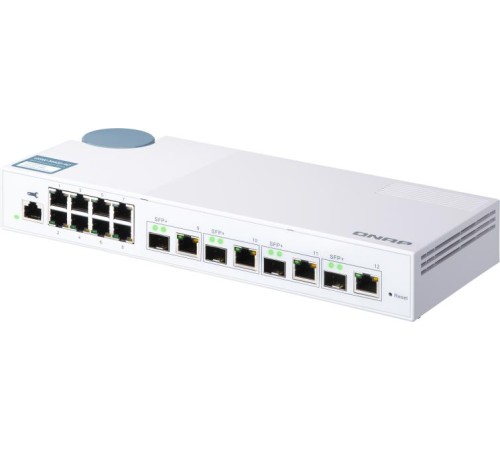 Коммутатор/ QNAP QSW-M408-4C 10 Gbps managed switch with 4 SFP + ports, combined with RJ-45, 8 1 Gbps RJ-45 ports, bandwidth up to 96 Gbps, JumboFrame support.