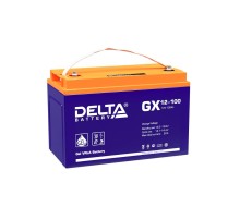 Батарея DELTA серия GX, GX 12-100, напряжение 12В, емкость 100Ач (разряд 10 часов),  макс. ток разряда (5 сек.) 900А, макс. ток заряда 20А, свинцово-кислотная типа GEL, клеммы под болт М6, ДxШxВ 330х171х215мм., вес 32кг., срок службы 15 лет./ Battery DELT