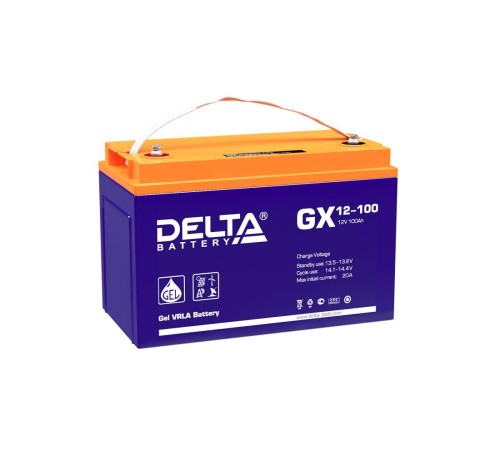 Батарея DELTA серия GX, GX 12-100, напряжение 12В, емкость 100Ач (разряд 10 часов),  макс. ток разряда (5 сек.) 900А, макс. ток заряда 20А, свинцово-кислотная типа GEL, клеммы под болт М6, ДxШxВ 330х171х215мм., вес 32кг., срок службы 15 лет./ Battery DELT