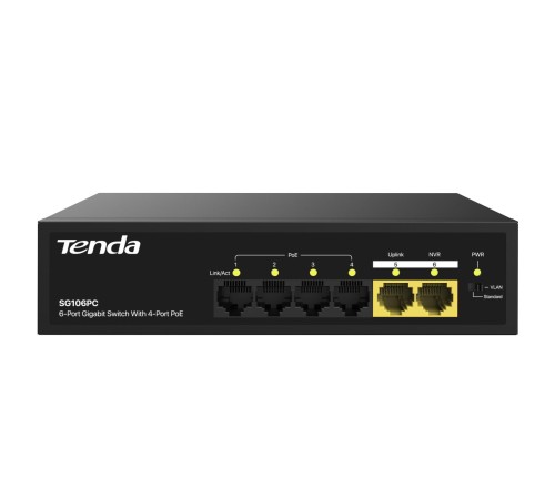 Коммутатор/ Tenda SG106PC 6-Port Gigabit Lite PoE Switch with 4-Port PoE