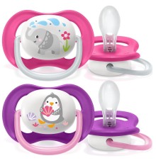Соска-пустышка Philips Avent SCF080/08 Слон/Пингвин, 6-18 мес, 2 шт, для девочек