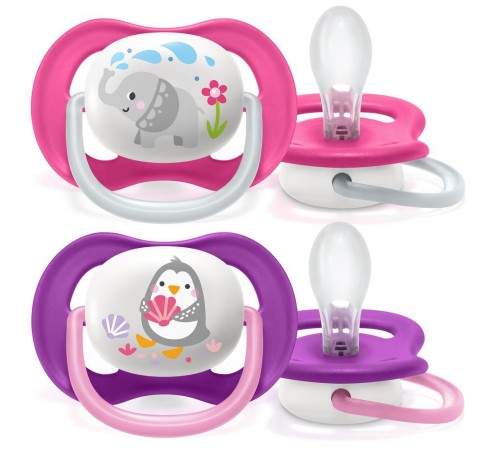 Соска-пустышка Philips Avent SCF080/08 Слон/Пингвин, 6-18 мес, 2 шт, для девочек Соска-пустышка Philips Avent SCF080/08 Слон/Пингвин, 6-18 мес, 2 шт, для девочек