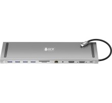 GCR Док-станция 11 в 1 Multiport Aluminum Type C 3.1 на USB 3.0 + 3 x USB 2.0 + Type C PD + HDMI 2.0 + VGA + SD/MicroSD + audio 3.5mm jack, GCR-54220