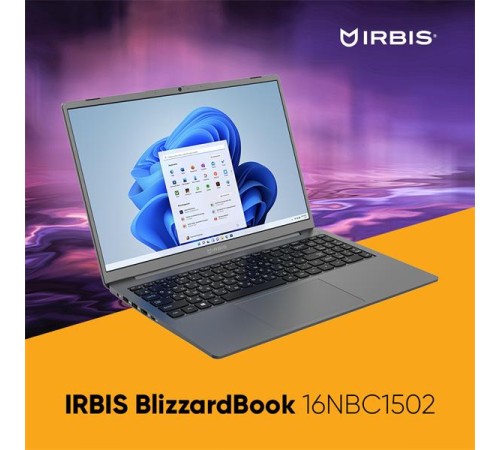 Ноутбук IRBIS BlizzardBook 16 16NBC1502 AMD Ryzen R5 5625U 2.30 GHz, 15.9" 2,5k IPS 2560X1600 , 16GB sodimm +512GB SSD, Wifi5,  Front camera 2Mpix/5300mha battery,WIN11 PRO/METAL/Silver/1.8Kg