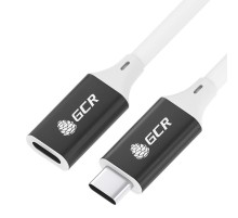 GCR Удлинитель USB 3.1 Type C-С, 1.0m белый, 100W/20V/5A, M/F, TPE, AL сase черный, белый ПВХ, экран, армированный, GCR-53733