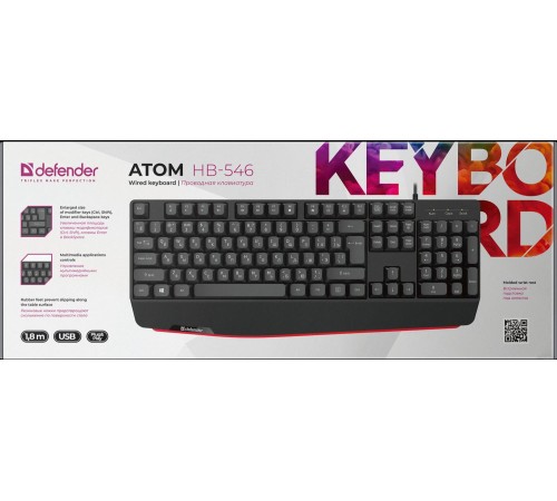Defender Проводная клавиатура Atom HB-546 RU,черный,104+FN,1.8м