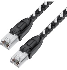 GCR Патч-корд PROF прямой 0.5m, UTP медь кат.6, STRONG черно-белый нейлон, ethernet high speed 10 Гбит/с, T568B, GCR-52775