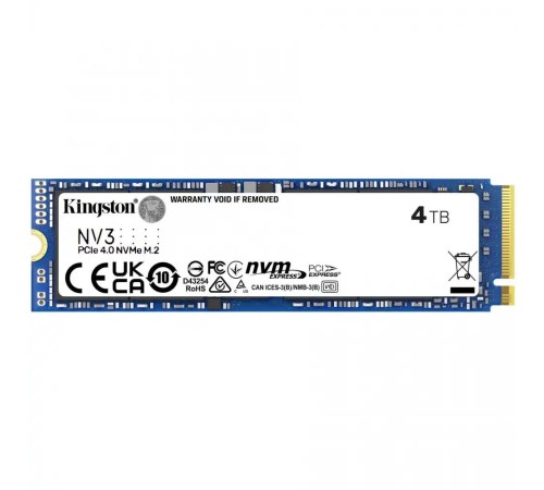 Твердотельный накопитель/ Kingston SSD NV3, 4000GB, M.2(22x80mm), NVMe, PCIe 4.0 x4, R/W 6000/5000MB/s, TBW 1280, DWPD 0.3 (60 мес) Твердотельный накопитель/ Kingston SSD NV3, 4000GB, M.2(22x80mm), NVMe, PCIe 4.0 x4, R/W 6000/5000MB/s, TBW 1280, DWPD 0.3 (60 мес)