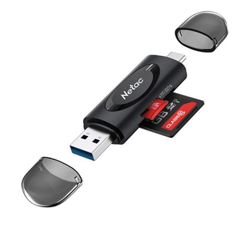 Кардридер  Netac card reader WK14, USB3.0+Type-C to mSD/SD, Black (repl. NT09WK14-30BK)