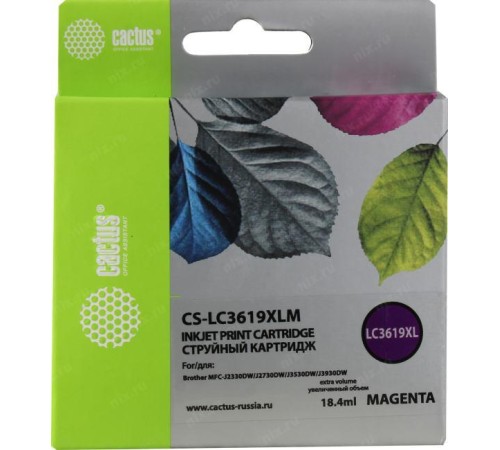 -/ Картридж струйный Cactus CS-LC3619XLM пурпурный (18.4мл) для Brother MFC-J2330DW/J2730DW/J3530DW/J39