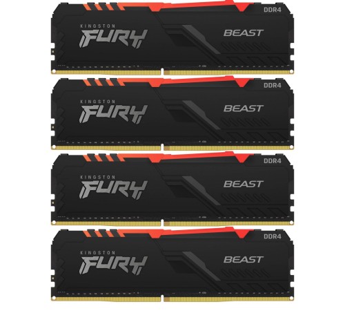 Память оперативная/ Kingston 64GB 2666MT/s DDR4 CL16 DIMM (Kit of 4) 1Gx8 FURY Beast RGB Память оперативная/ Kingston 64GB 2666MT/s DDR4 CL16 DIMM (Kit of 4) 1Gx8 FURY Beast RGB