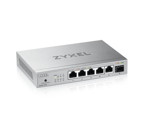 Коммутатор/ Мультигигабитный коммутатор Zyxel XMG-105, 5xRJ-45: 1/2.5G, 1xSFP+, настольный, бесшумный