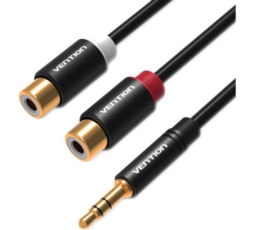 Переходник-разветвитель Vention гибкий Jack 3.5 mm M/2RCA F - 0.3 м Чёрный
