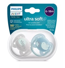 Пустышка ultra soft, птичка/листочки, 6-18 мес., 2 шт.