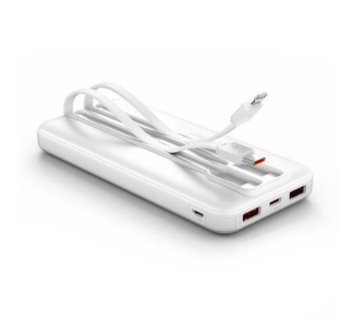 Power Bank Vention 10000mAh(Micro-USB/C/A/A) со встроенными кабелями 22.5W Белый с LED Дисплеем, шт. Power Bank Vention 10000mAh(Micro-USB/C/A/A) со встроенными кабелями 22.5W Белый с LED Дисплеем, шт.