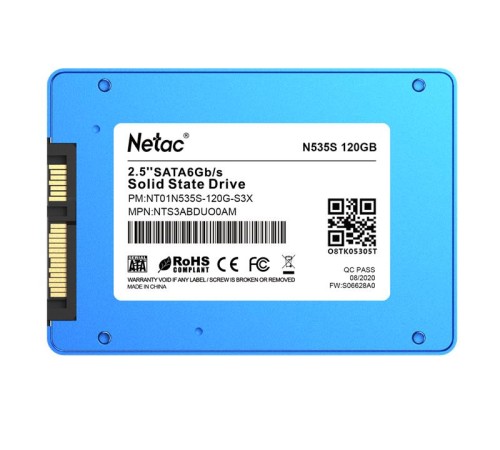 SSD накопитель Netac SSD N535S 120GB 2.5 SATAIII 3D NAND, 7mm, R/W up to 510/440MB/s, TBW 70TB, 5y wty