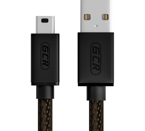 GCR Кабель PROF 1.0m USB 2.0, AM/mini 5P, черно-прозрачный, 28/24 AWG, экран, армированный, морозостойкий, GCR-51197