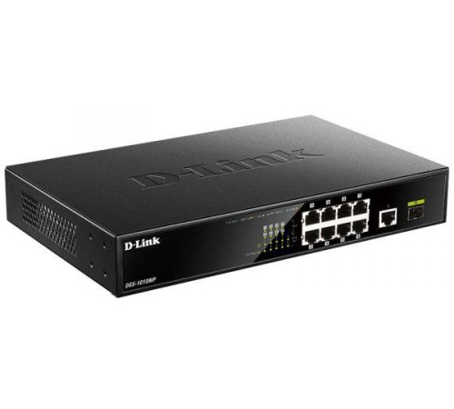 Коммутатор/ DGS-1010MP,DGS-1010MP/A1A Unmanaged Switch 9x1000Base-T (8x1000Base-T PoE), 1x1000Base-X SFP, PoE Budget 125W, metal case
