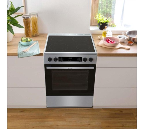 Плита GORENJE/ Тип плиты: электрическая, Тип варочной поверхности: стеклокерамическая, Цвет: нержавеющая сталь, Гриль: Есть, Ширина, см: 60