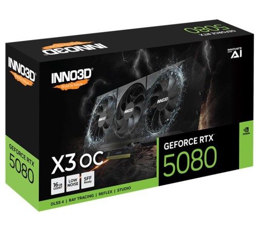 Видеокарта INNO3D RTX 5080 X3 OC//RTX5080, HDMI, DP*3, 16G,D7 Видеокарта INNO3D RTX 5080 X3 OC//RTX5080, HDMI, DP*3, 16G,D7