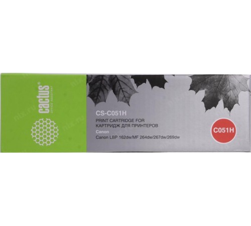 -/ Картридж лазерный Cactus CS-C051H 051H черный (4100стр.) для Canon LBP 162dw/MF 264dw/267dw/269dw