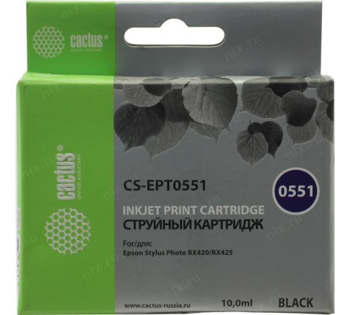 -/ Картридж струйный Cactus CS-EPT0551 T0551 черный (10мл) для Epson Stylus RX520/Stylus Photo R240