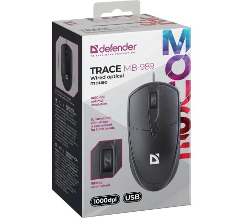Defender Проводная оптическая мышь Trace MB-989 черн,3D,1,2м,1000dpi
