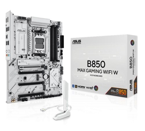 Материнская плата ASUS B850 MAX GAMING WIFI W, AM5, B850, 4*DDR5,  4*SATA, 3*M.2, 5*USB 3.2, 2*USB 2.0, Type-C, 5*PCIx16, DP+HDMI, ATX; 90MB1M10-M0EAY0