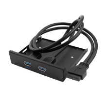 GCR Планка в корпус отсек 3.5" USB 3.0, 1 порт 20pin на 2 внешних порта, 0.58m, черный, GCR-20P2UF3