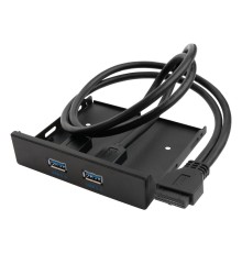 GCR Планка в корпус отсек 3.5" USB 3.0, 1 порт 20pin на 2 внешних порта, 0.58m, черный, GCR-20P2UF3