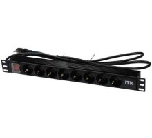 Панель питания распределительная ITK PDU 8 роз. нем.ст. с выкл 1U каб.2м вилка нем.ст ПВХ чер