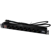 Панель питания распределительная ITK PDU 8 роз. нем.ст. с выкл 1U каб.2м вилка нем.ст ПВХ чер