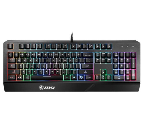 клавиатура проводная Gaming Keyboard MSI VIGOR GK20, Wired, membrane Keyboard with ergonomic keycaps and wrist rest.  12 Key Anti-ghosting Capability. Water Resistant (spill-proof), Static multi-colour backlighting, Black