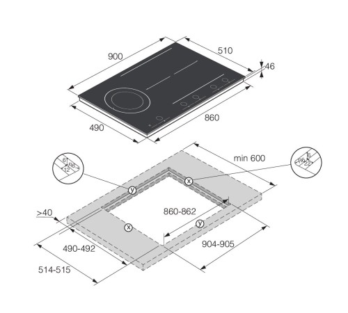 Варочная панель ASKO/ Арт. 737830 ; Встраиваемая варочная панель, дизайн PREMIUM, индукция, 5 зон для приготовления, Bridge, WI-FI, 47х90х51 см, черный матовый