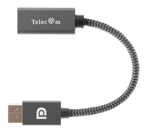Кабель/ Кабель-переходник DP --> HDMI-F 0.2m , серый металлик, оплетка, 4K@60Hz, Telecom (TA560)