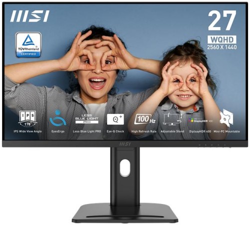 Монитор MSI PRO MP273QP E2 27" 16:9 WQHD(2560x1440) IPS Flat,1ms(MPRT),1300:1,100M:1,400nit,178/178,2xHDMI 2.0,DP 1.2,Speaker,Tilt,Swivel,Height,Pivot,VESA,100Hz,Black,1y war-ty