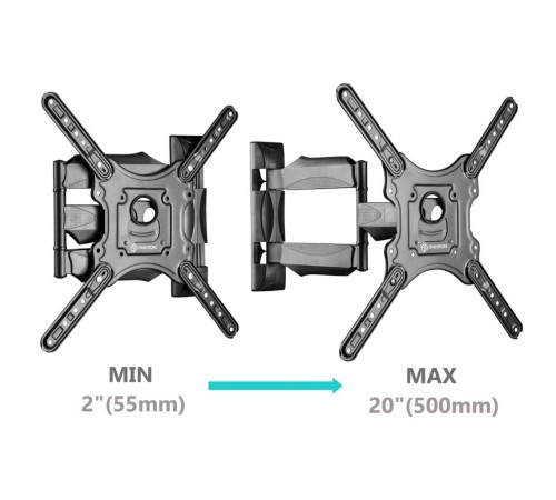 Кронштейн ONKRON/ 32-65" макс. 400*400, 2 колена, наклон -5º+8º, поворот 180º макс, от стены 55-500мм, черный Кронштейн ONKRON/ 32-65" макс. 400*400, 2 колена, наклон -5º+8º, поворот 180º макс, от стены 55-500мм, черный