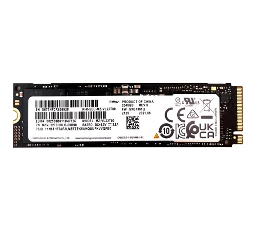 Твердотельный накопитель/ Samsung SSD PM9A1, 2048GB, M.2(22x80mm), NVMe, PCIe 4.0 x4, R/W 7000/5200MB/s, IOPs 1 000 000/850 000, DRAM buffer 2048MB (12 мес.) Твердотельный накопитель/ Samsung SSD PM9A1, 2048GB, M.2(22x80mm), NVMe, PCIe 4.0 x4, R/W 7000/5200MB/s, IOPs 1 000 000/850 000, DRAM buffer 2048MB (12 мес.)