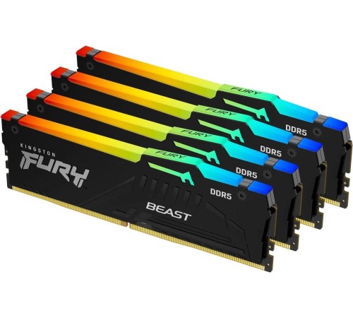 Память оперативная/ Kingston 64GB 5200MT/s DDR5 CL40 DIMM (Kit of 4) FURY Beast RGB XMP Память оперативная/ Kingston 64GB 5200MT/s DDR5 CL40 DIMM (Kit of 4) FURY Beast RGB XMP