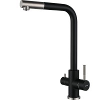 Смеситель GRANFEST GRANFEST QUARZ Смеситель для кухни, Г-образный, кран под фильтрованную воду, черный