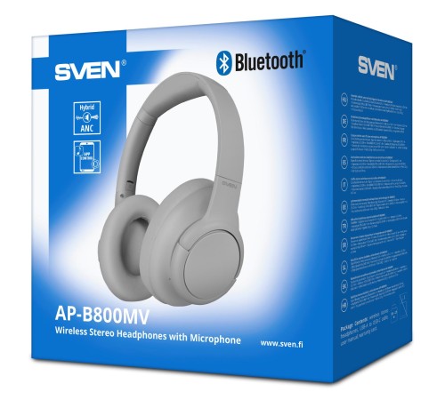 Беспроводные стереонаушники с микрофоном SVEN AP-B800MV, серый (Bluetooth, hybrid ANC, APP, 4 mics 500mAh) Беспроводные стереонаушники с микрофоном SVEN AP-B800MV, серый (Bluetooth, hybrid ANC, APP, 4 mics 500mAh)