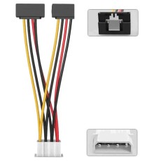 Кабель-переходник питания Vention  MOLEX 4pin M / 2 x SATA 15pin F угол 90 - 0.15м