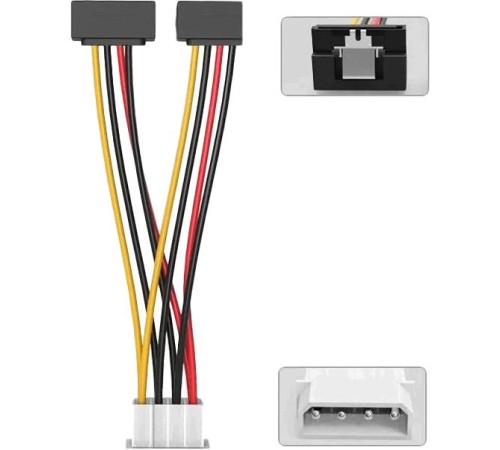 Кабель-переходник питания Vention MOLEX 4pin M / 2 x SATA 15pin F угол 90 - 0.15м Кабель-переходник питания Vention MOLEX 4pin M / 2 x SATA 15pin F угол 90 - 0.15м