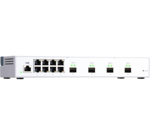Коммутатор/ QNAP QSW-M408S 10 Gbps managed switch with 4 SFP + ports, 8 1 Gbps RJ-45 ports, bandwidth up to 96 Gbps, JumboFrame support.