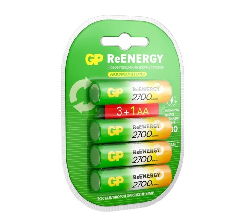 Аккумулятор Перезаряжаемые аккумуляторы GP ReEnergy 270AAHC AA, емкость 2650 мАч - 4 шт. в промо-упаковке 3+1